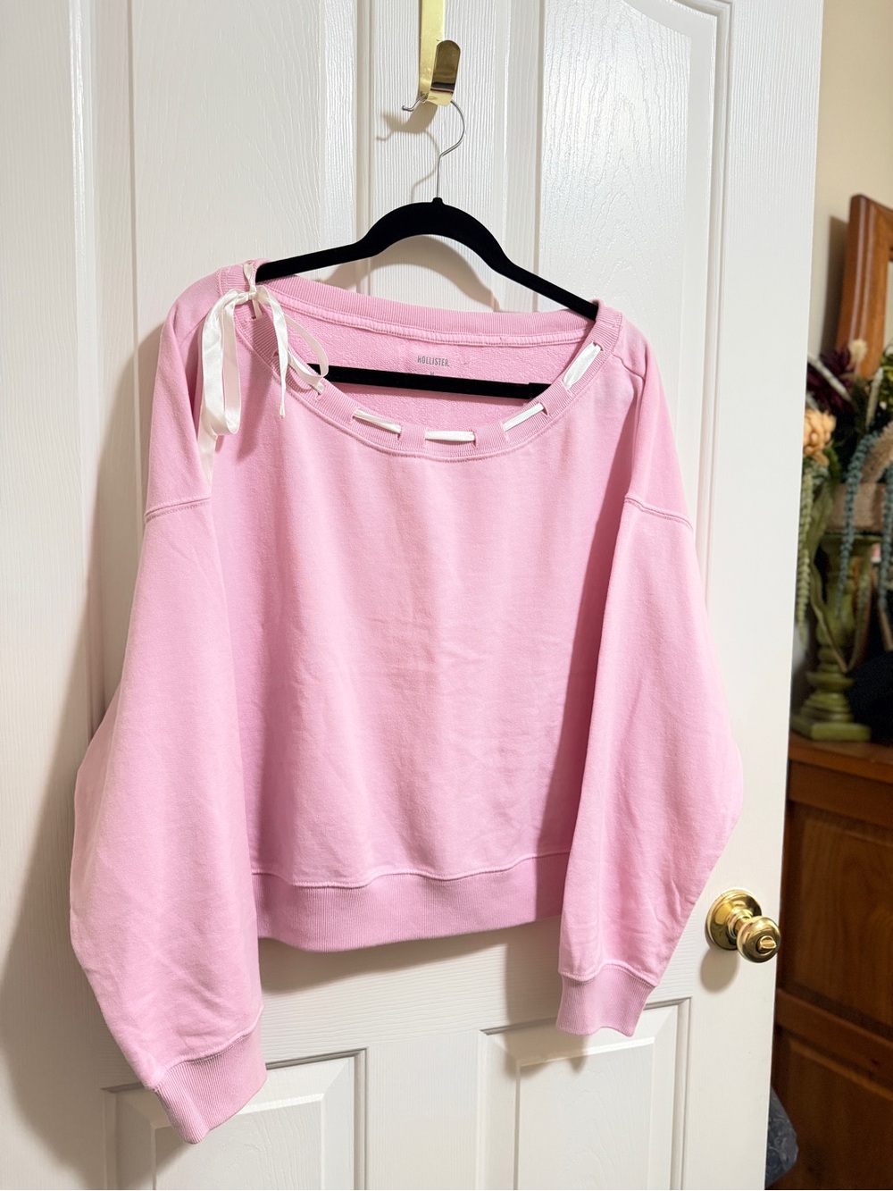 Hollister Pink Ribbon-Trim Scoop Neck Sweatshirt